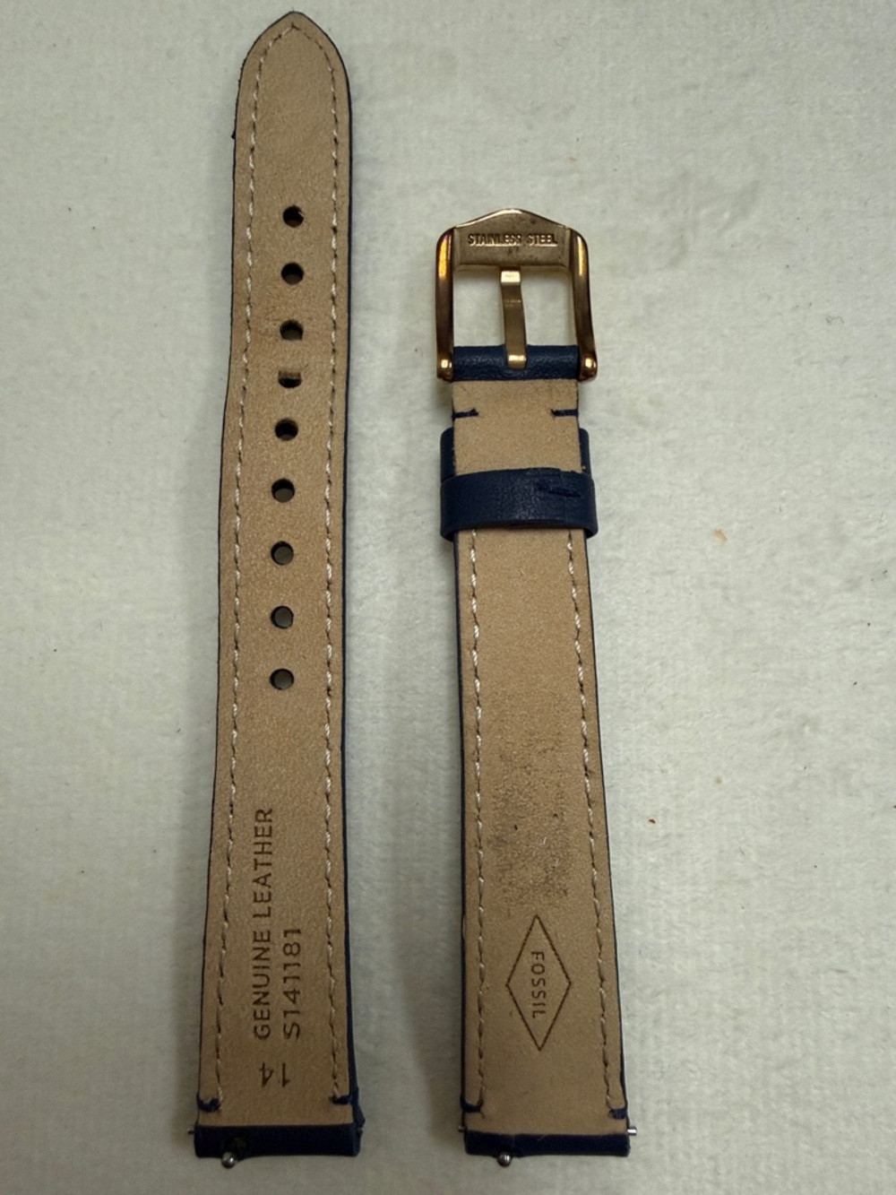 14mm Leather Watch Strap with Gold Buckle - Picture 3 of 4